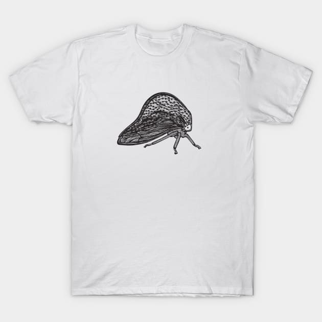 Treehopper Ink Art - cool and cute insect design - on white T-Shirt by Green Paladin